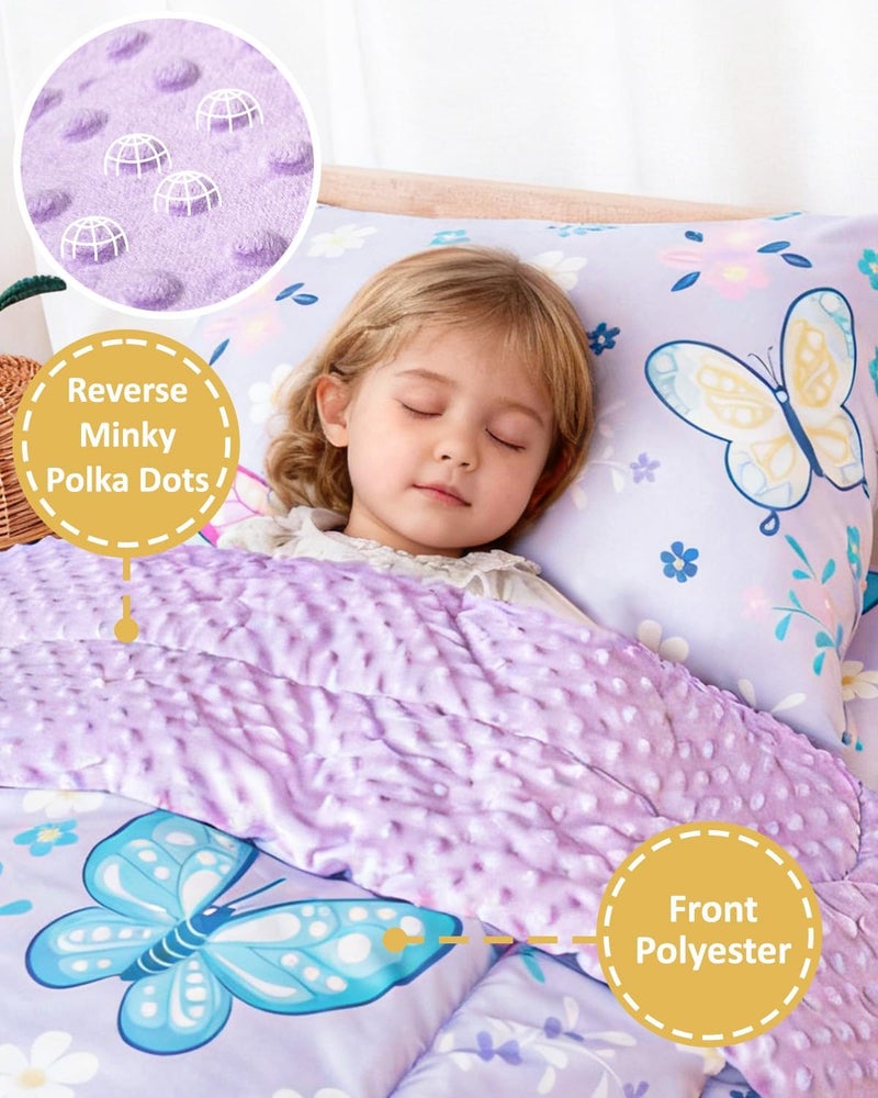 TinyPalsa Butterfly Toddler Bedding Set, 4-Piece Comforter Set for Girls and Boys, Breathable Crib Bedding Includes Ultra-Soft Plush Minky Comforter, Flat and Fitted Sheets, and Reversible Pillowcase - Image 2
